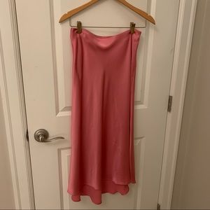 Zara midi pink silk satin slip skirt - small